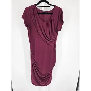 Shapesational Womens Sz L Midi Length Dress Dark Red Short Sleeve Body Forming